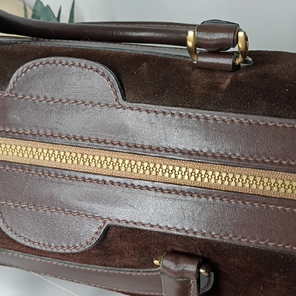 Vintage Gucci Brown Suede Boston Bag with Leather Trim – Gorgeous Condition 60s - Picture 13 of 17